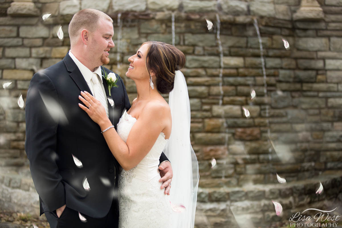 wedding portrait in Pittsburgh, PA with pink rose petals